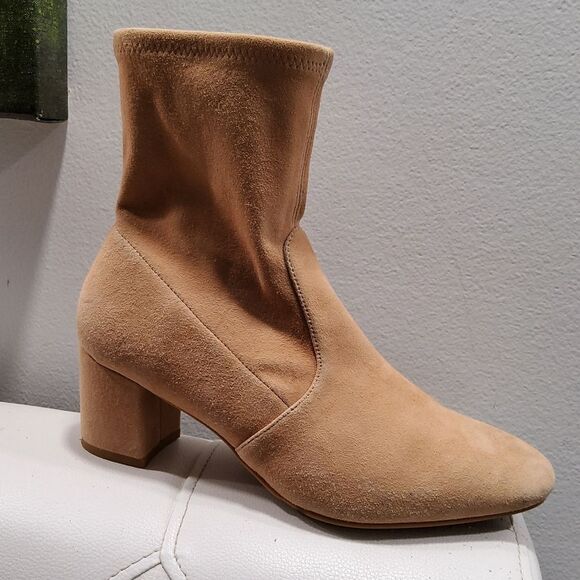 Stuart Weitzman Siggy Block Heel Peach Suede Booties Size 7,5 - Picture 4 of 11